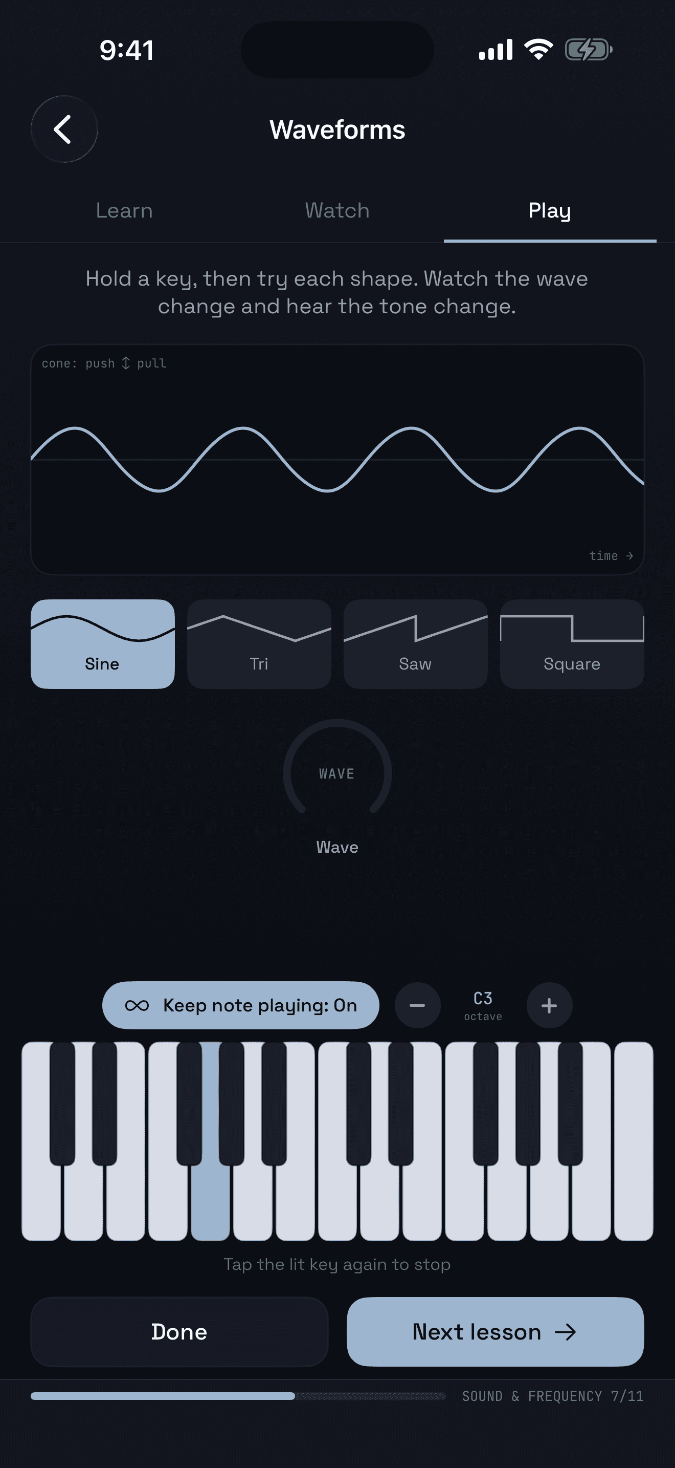 Playing the built-in synth